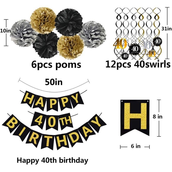 Happy 40th Birthday Banner Party Decoration Kit - Picture 1 of 6